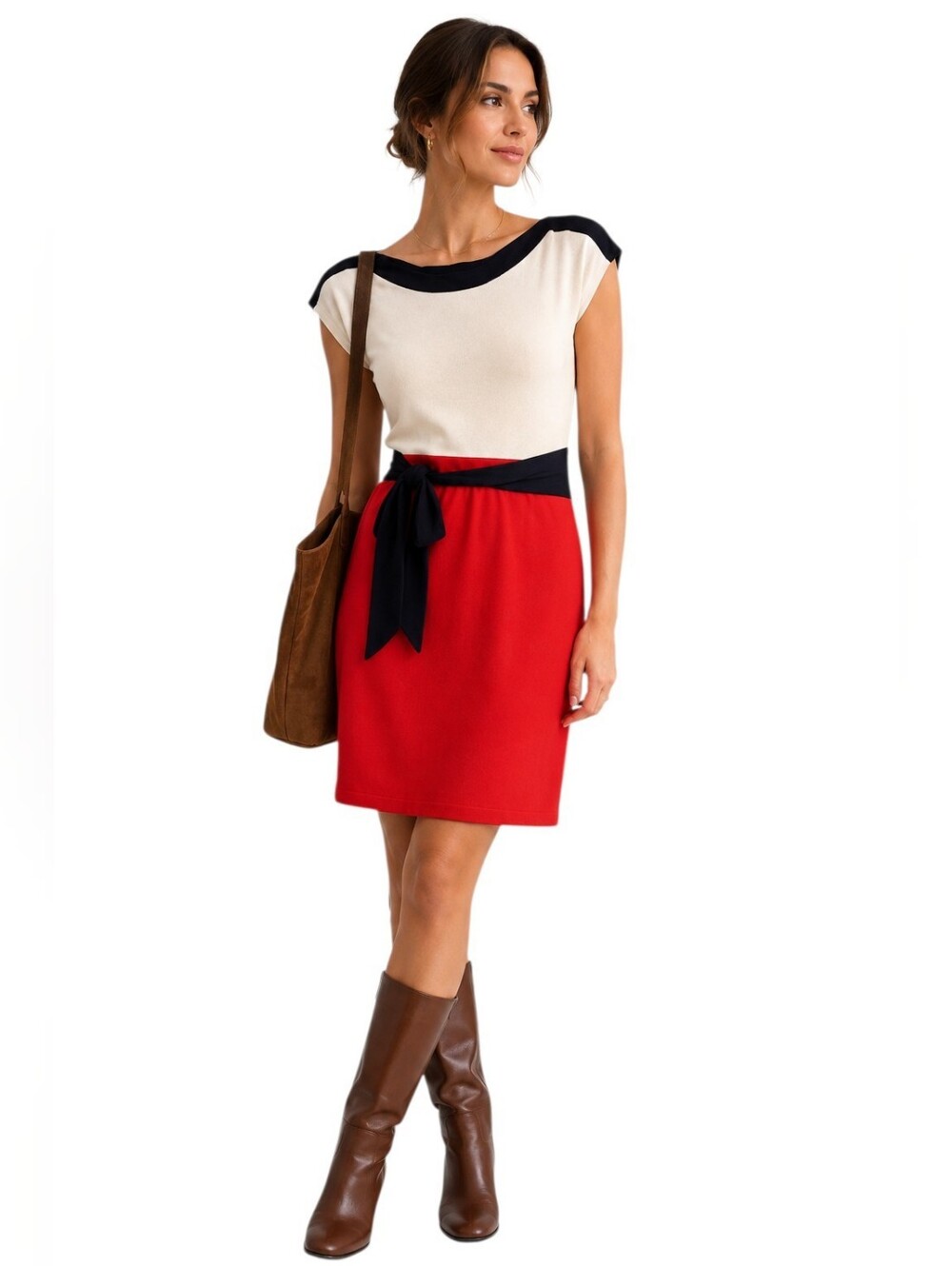 Boden colorblock knit dress in red cream black Tie-Waist Dress Preppy Chic